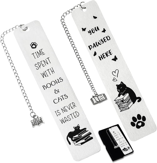 Cat Gifts for Women Men Funny Bookmarks Bulk Cat Book Marks for Book Lovers Cat Lover Cute Metal Book Mark Set Birthday Gifts for Reader Coworker Friends Adults Cat Owner Lover Reading Accessories