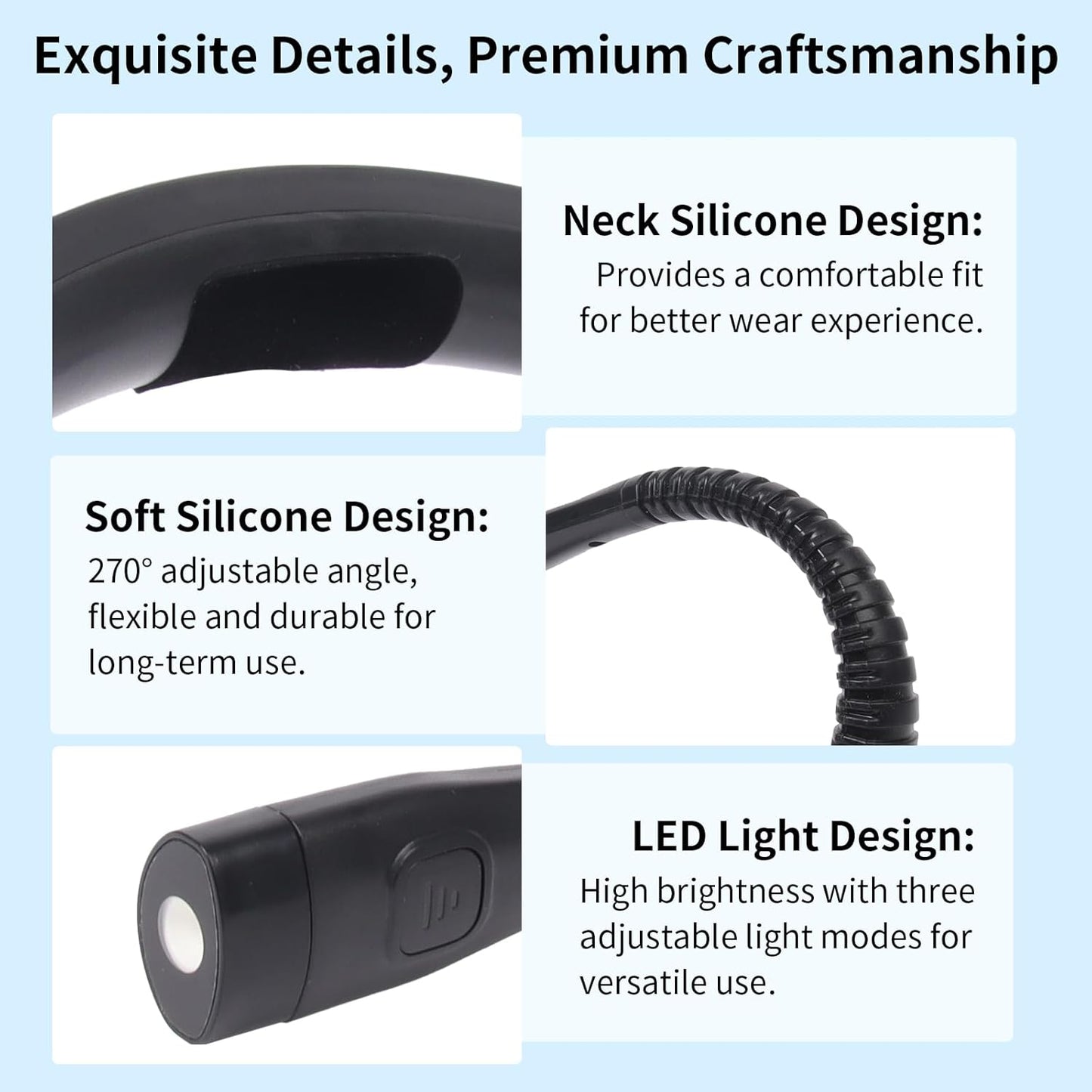 Book Light, 3-Color & 9-Brightness Reading Light, Bendable Neck Light, 60-hr Lasting Rechargeable Lamp, Perfect Book Light for Reading in Bed, Knitting, Camping (Classic, 1)