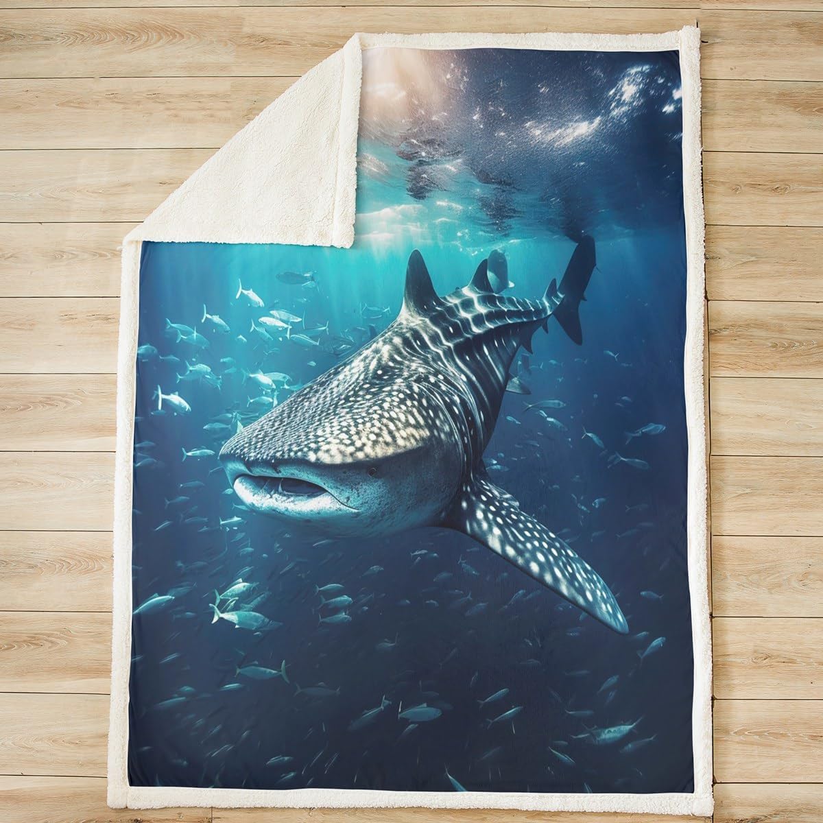 Shark Sherpa Whale Shark Fleece Throw for Sofa, Couch, Bed - Ocean Marine Theme Plush Blanket - Lightweight, Fuzzy - King Size 87x95 Inch