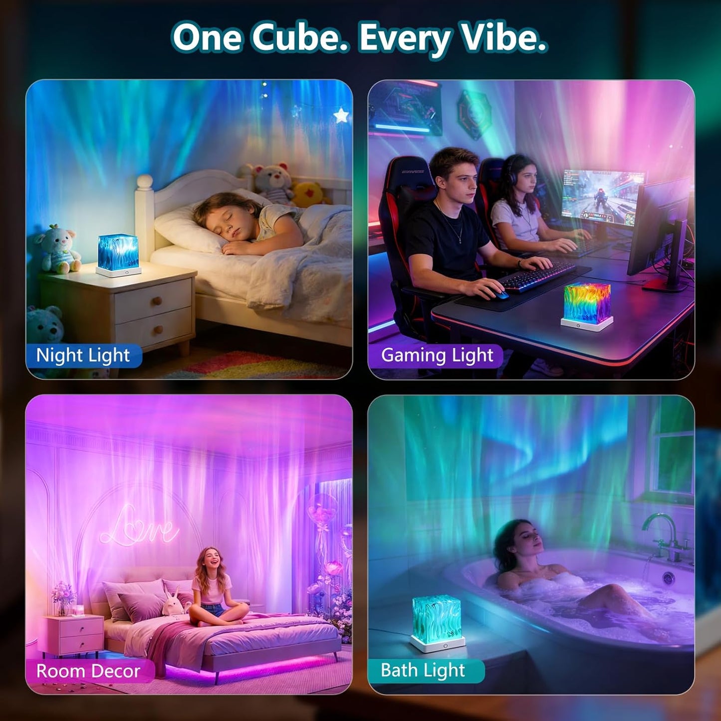 Northern Lights Projector, 1800mAh Battery Operated Aurora Night Light Cube, 16 Color, Remote Mood Lighting Galaxy Projector, Trendy Cute Stuff for Kids Teen Girls Gifts Bedroom Room Decor