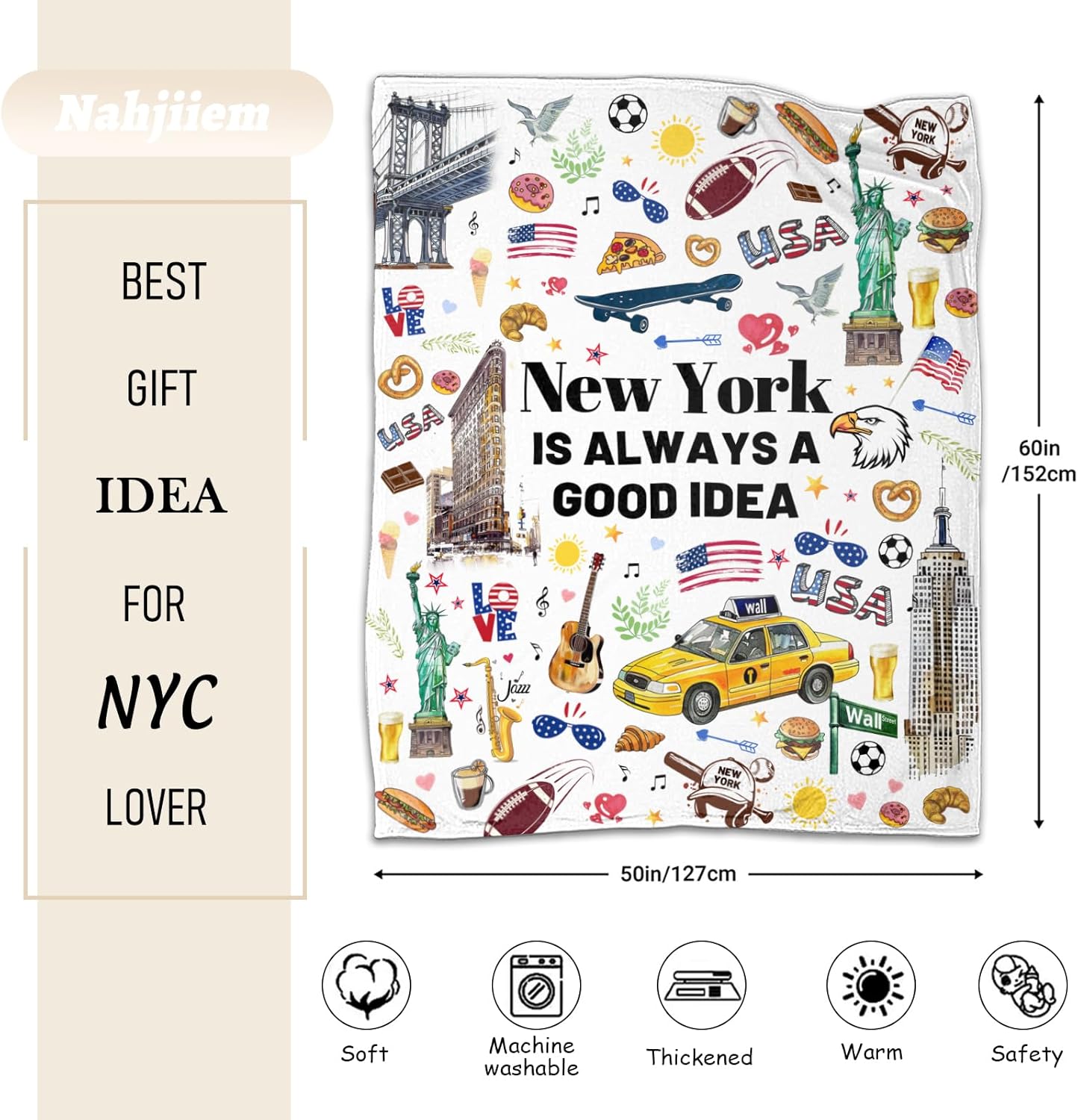 New York Travel Souvenirs Gift Throw Blanket, Welcome to New York City Themed Gifts for Traveller Women Friends, I Love NYC Travel Trip Favors Soft Blanket 50 * 60in