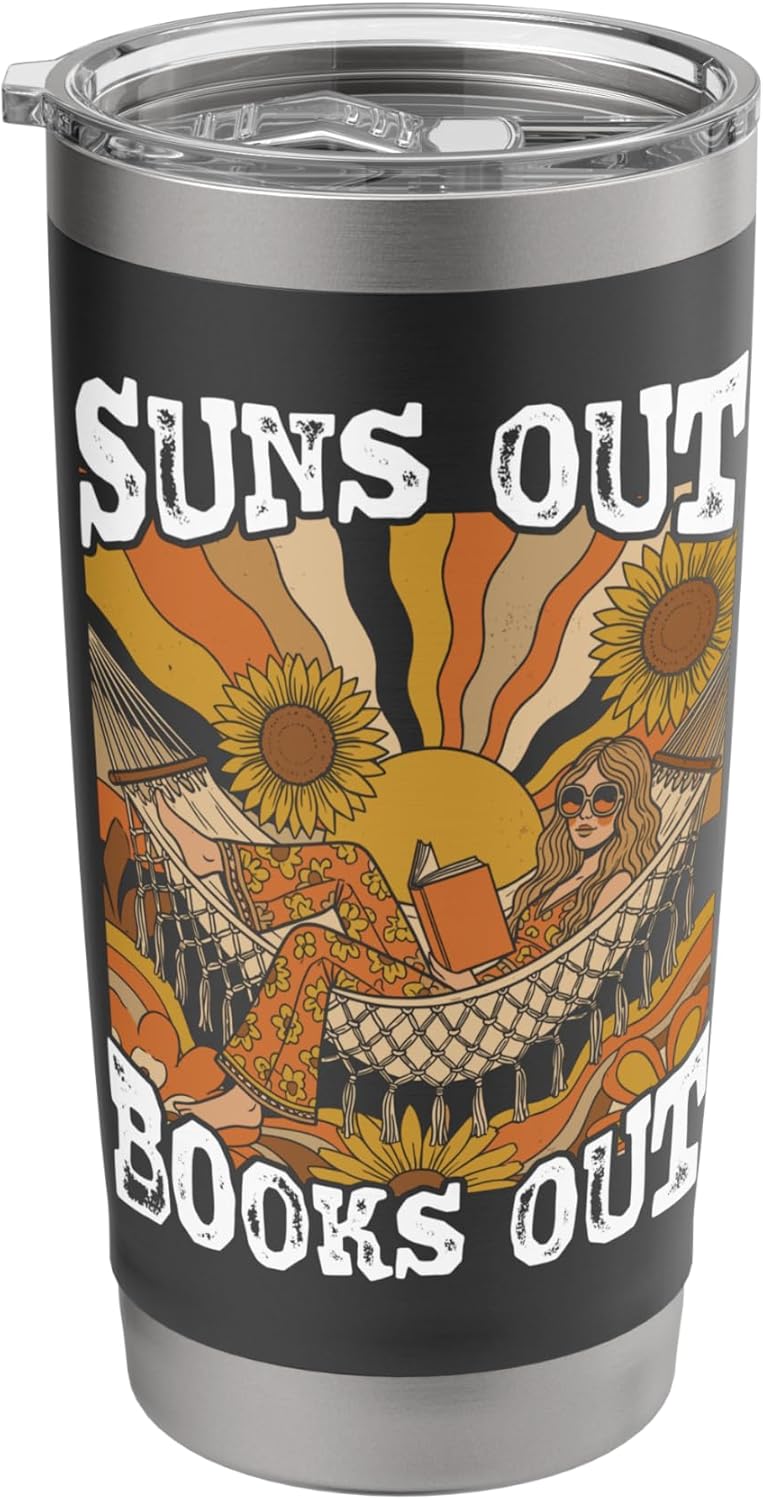 Suns Out Books Out Summer Reading Retro Book Lover Vibes Stainless Steel Insulated Tumbler