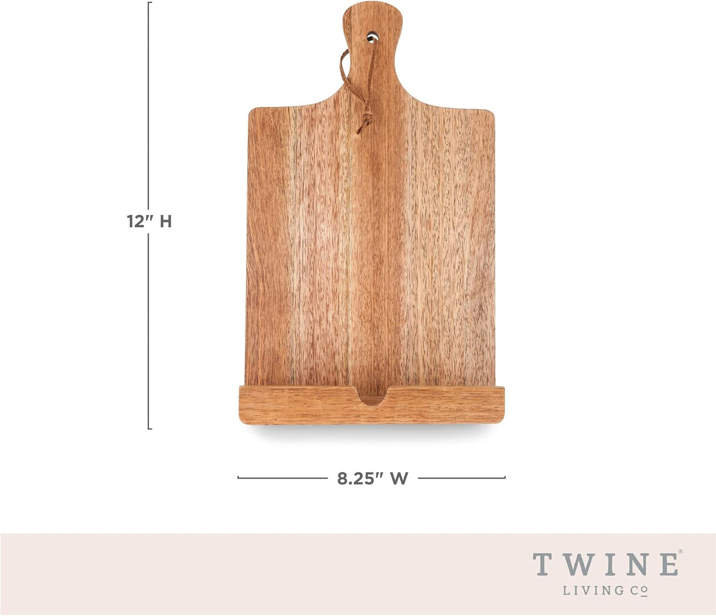 Twine Cookbook Stand, Acacia Wood Tablet Stand, Recipe Book Holder, Rustic Kitchen Decor Countertop Display, Acacia Wood, Set of 1