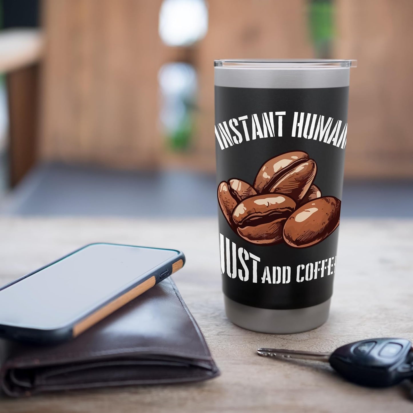 Instant Human Just Add Coffee Beans Graphic Stainless Steel Insulated Tumbler