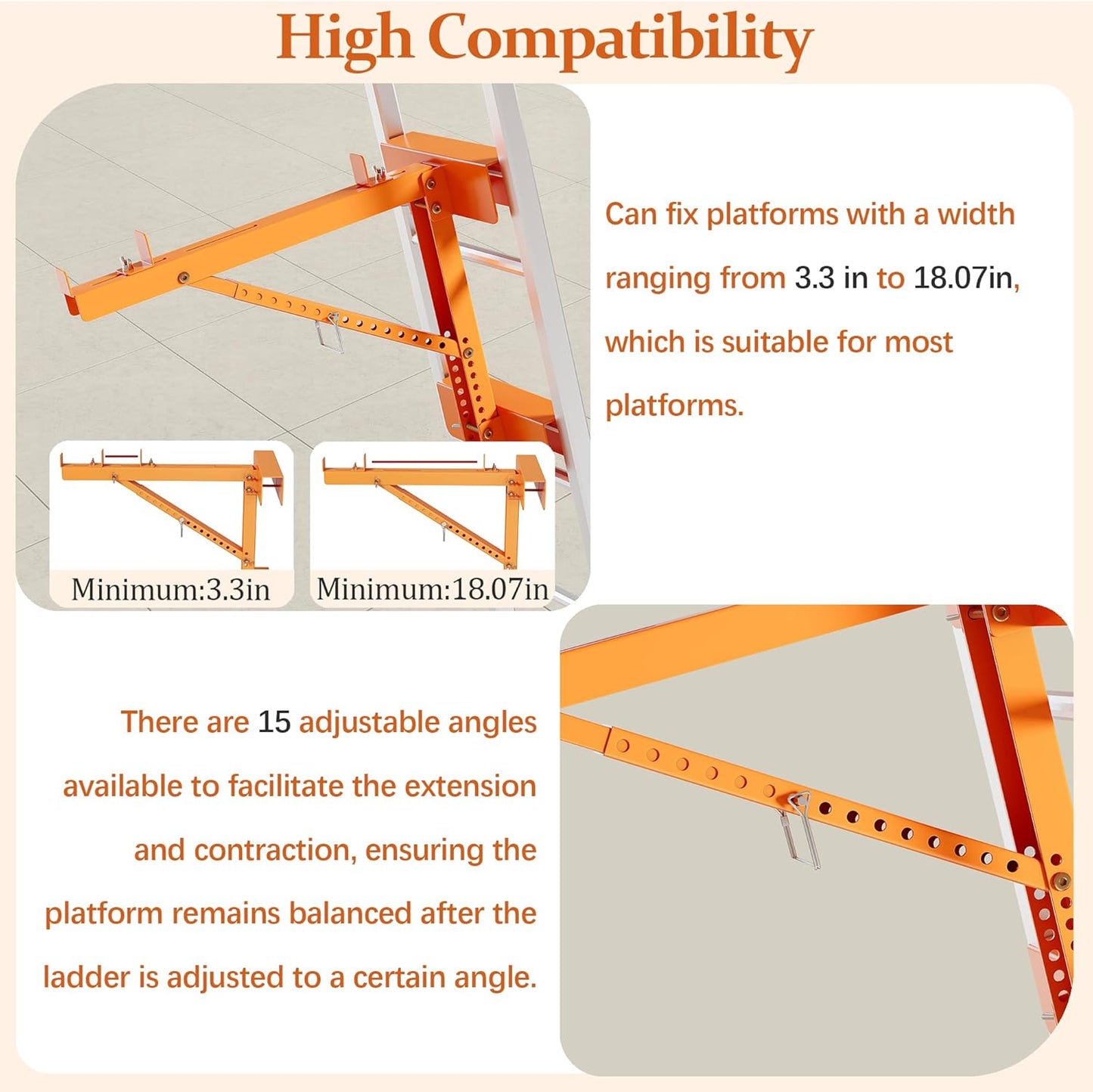 2 Pack Ladder Jacks for Scaffolding Platform, Heavy-Duty Steel Ladder Jacks Scaffold Bracket 350 Lbs Capacity, Adjustable Ladder Jack, Two-Rung Short Body Extension Ladder Jack for Jobsite 20'' Stage