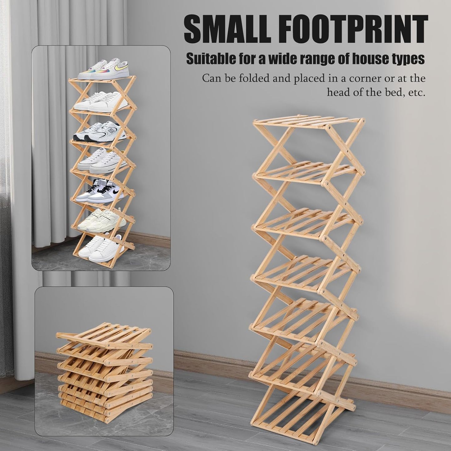 Vertical Narrow Shoe Rack, 7 Tier Portable Folding Shoe Storage Rack, Without Installation Free Standing Shoe Rack for Corridors, Bedrooms Living Room Corner and Small Spaces (7 Tier)
