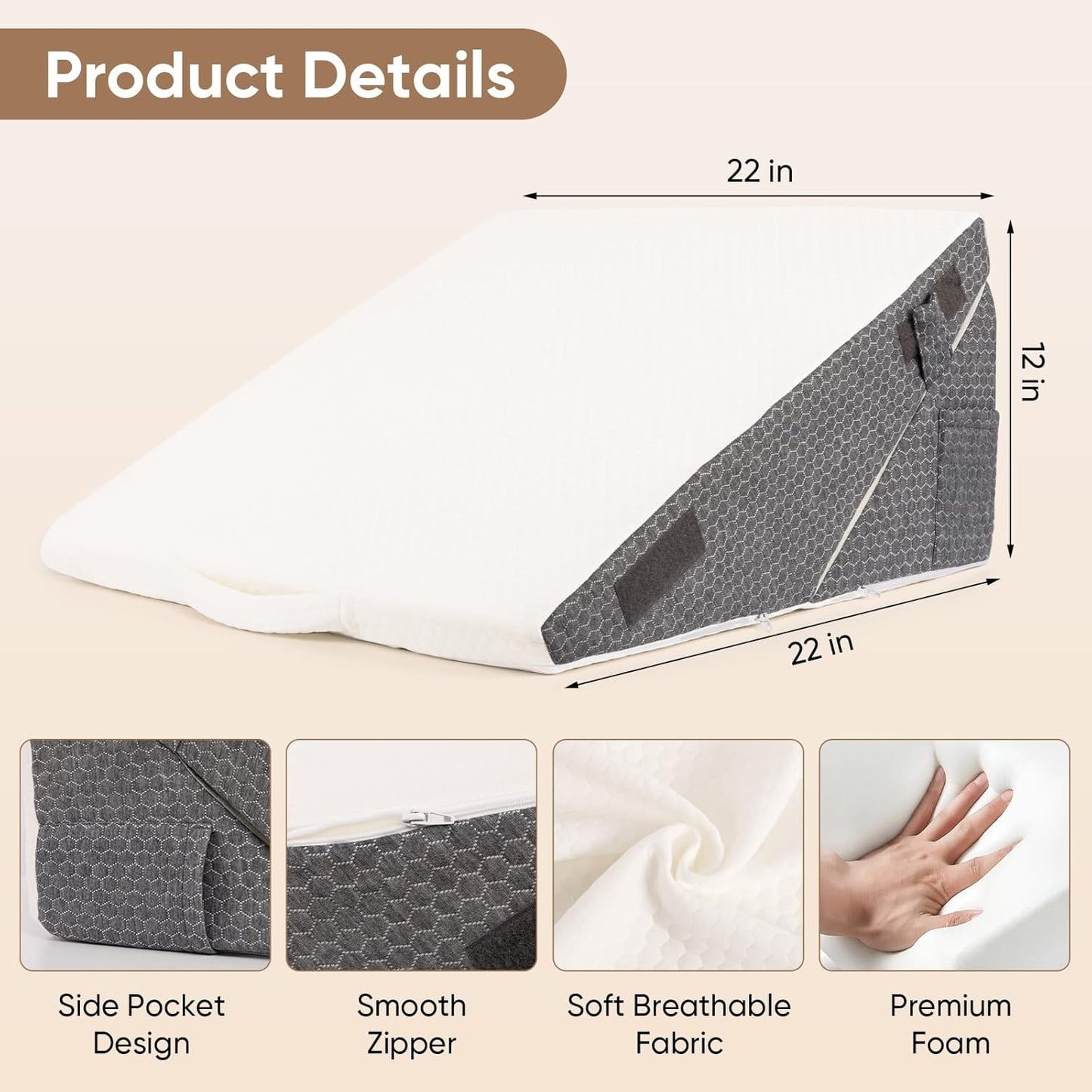 3-Piece Adjustable Bed Wedge Pillow Set for After Post Surgery,10-in-1 Orthopedic Foam Wedge Pillow Headboard Support for Acid Reflux, Sleeping,Snoring, Back & Leg Pain Relief