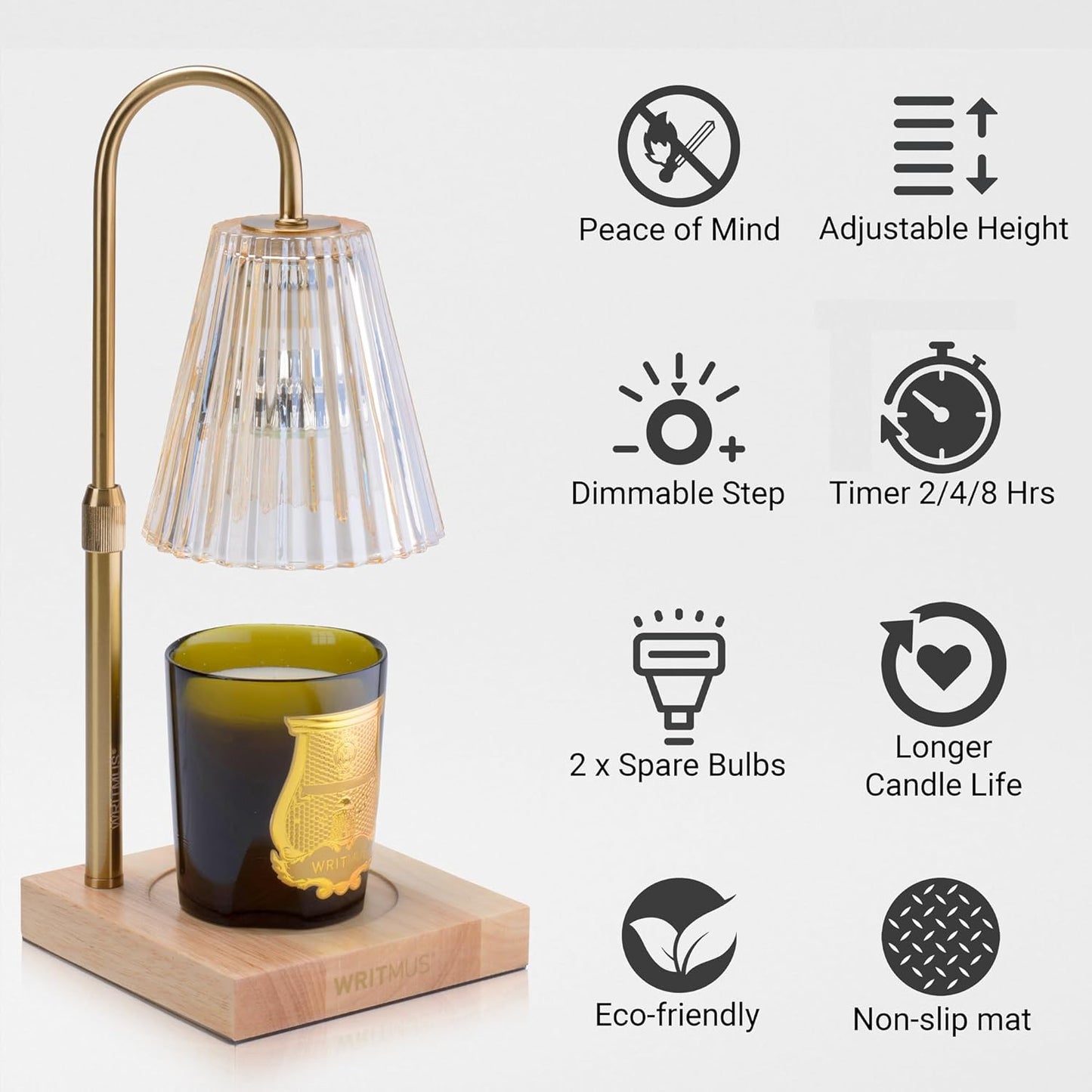 Candle Warmer Lamp with Dimmer & Timer- Wax Melt Warmer Fits All Candle Size - 2 Bulbs Included (Natural Wood)