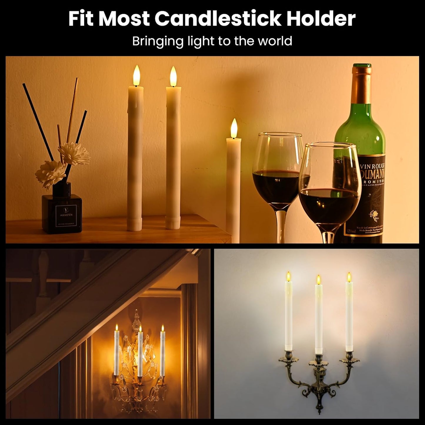 JOSU LED Flameless Taper Candles with Remote Timer, 6 Pcs Ivory Fake Candlesticks Battery Operated 3D Flickering, Realistic Electric Candles Warmer Lamp Light for Wedding Party Home Decor, 0.78"x8.86"