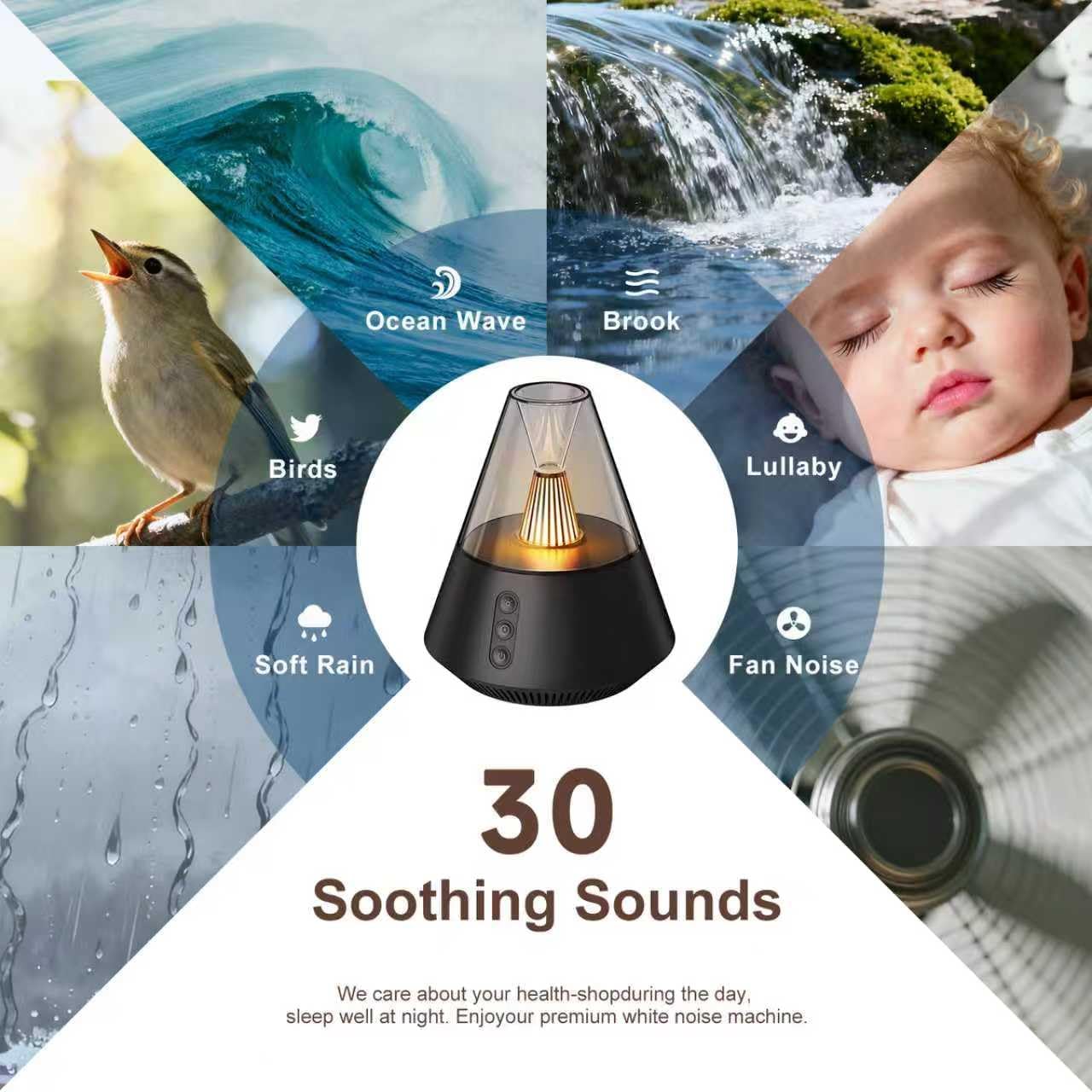 Kipcush Sleep Haven Sound Machine, 30 Non-Looping White & Pink Noise, Adjustable Night Light for Baby and Adult Sleep