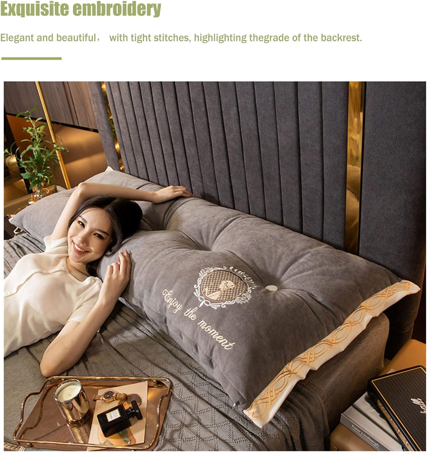 Positioning Support Headboard Pillow, Large Bed Bolster Rectangular Lumbar Cushion for Rest Reading, for Day Bed & Bunk Bed with Removable Cover (Color : Gray, Size : 200 * 60CM)