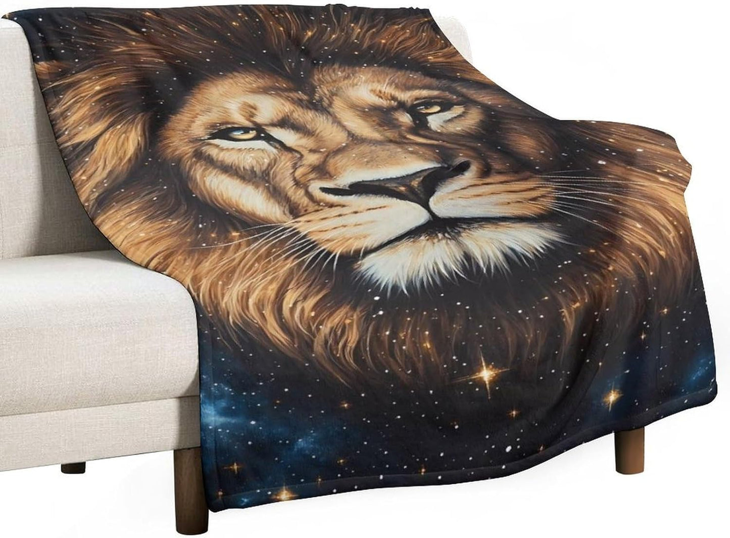Gold Galaxy Lion Throw Blanket for Couch Bed Plush Cozy Fuzzy Flannel Blanket for All Season 30"x50"