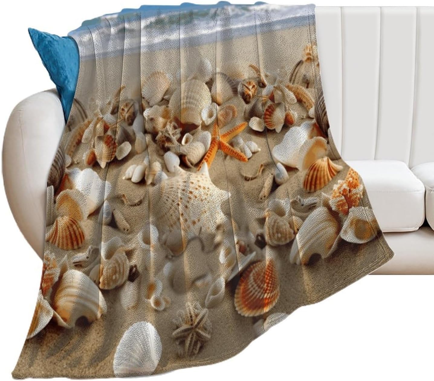 Beach Shells Throw Blanket for Couch Super Soft Warm Lightweight Throw Blankets Cozy Flannel Bed Blanket Cute Decorative Blankets for All Seasons Home Decor Gift 60"*80"（150 * 200cm）