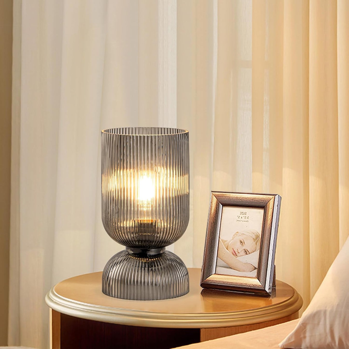 Modern Table Lamp,Glass Mid Century Lamp with Smoky Gray Glass Shade, Bedside Lamp with On/Off Switch, Minimalist Nightstand Lamp for Bedroom, Living Room, Office (Bulb not Included)