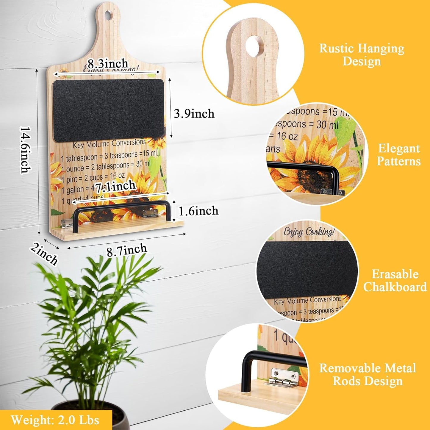 Capoda Cookbook Stand for Kitchen Counter Adjustable Sunflower Recipe Book Holder with Chalkboard Enjoy Cooking Mom Gifts Mothers Day Birthday Gift from Daughter Son Best Mom Ever Gift for Mother