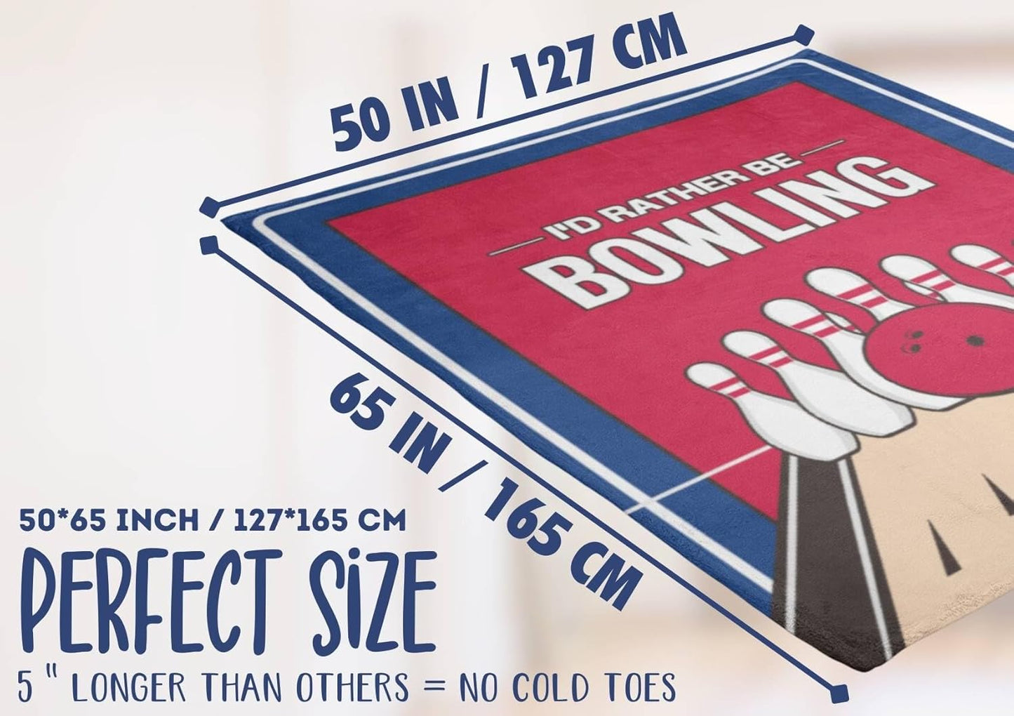 InnoBeta Bowling Throw Blanket - I'd Rather be Bowling - Flannel Blankets for Bowling Lovers - Bowling Gifts for Men, Women - 50" x 65" (Blue)