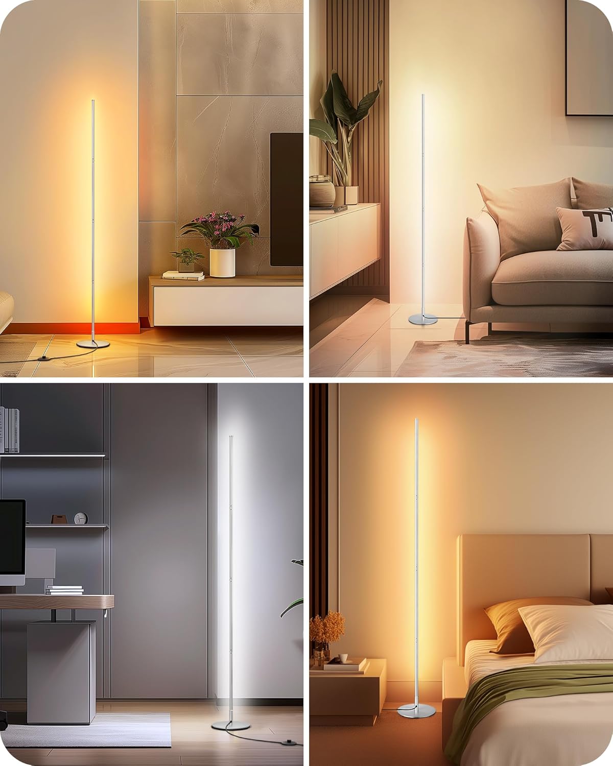 EDISHINE LED Standing Floor Lamp, Dimmable Corner Standing Light with Remote, 3 Color Temperature 3000K-4500K-6000K, 57.5" Modern Floor Lamps for Living Room, Bedroom, Office, Silver