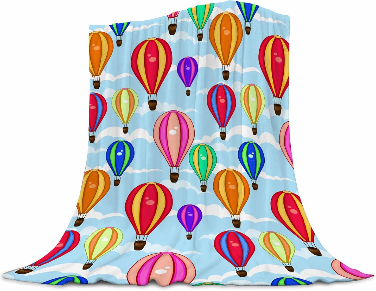 Hot Air Balloon Blanket 50x60 Inches - Flannel Fleece Throw Blankets for Adults - Soft Cartoon Cloud & Balloon Design - Cozy Lightweight Blanket for Couch, Office & Reading Nook - Home Decor Gift