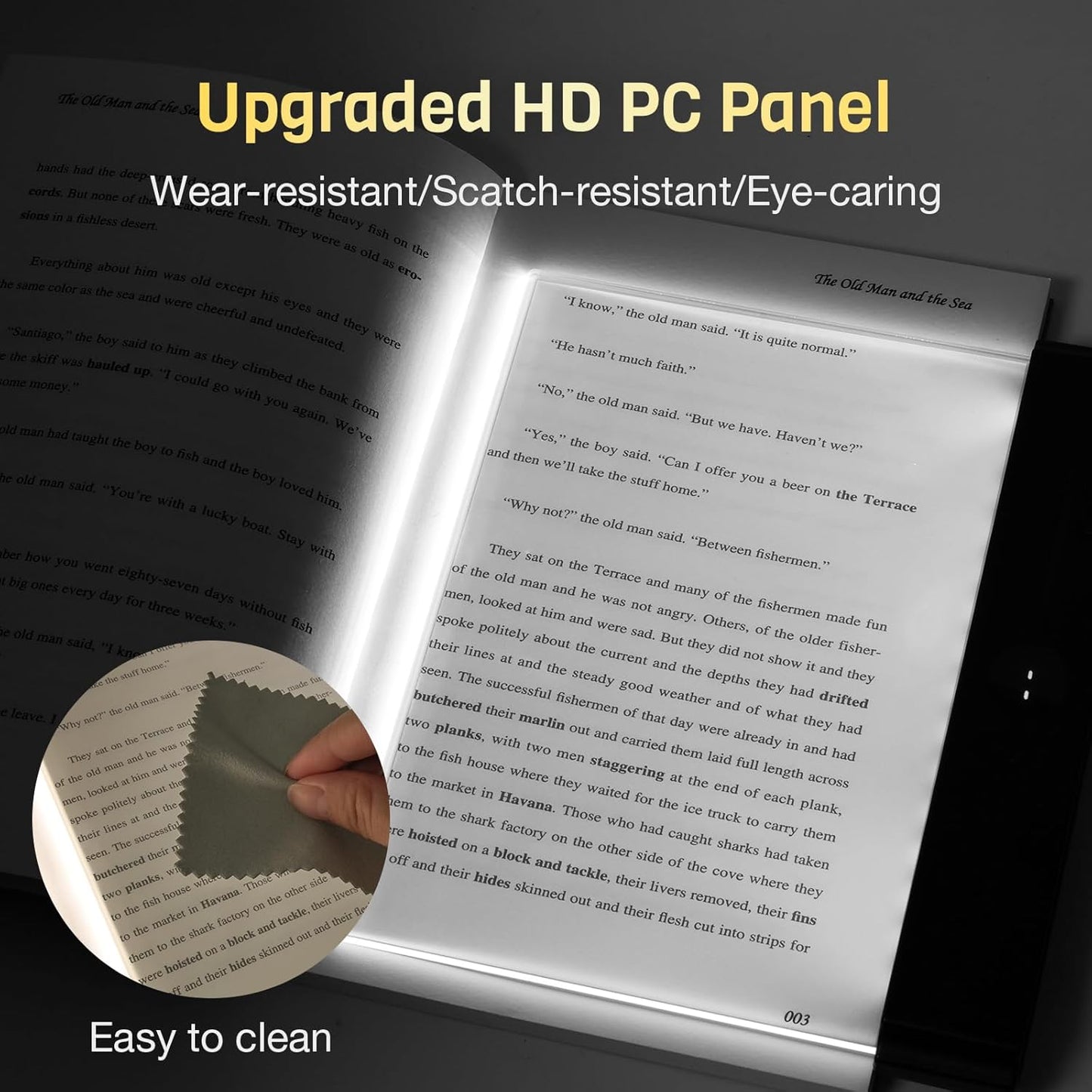 Book Light, Rechargeable Led Reading Light for Book, Clear LED Flat Book Lights for Reading in Bed at Night with 3 Colors & Timer, Dimmable Panel Plate Book Lamp, Bookish Gifts for Readers Kids