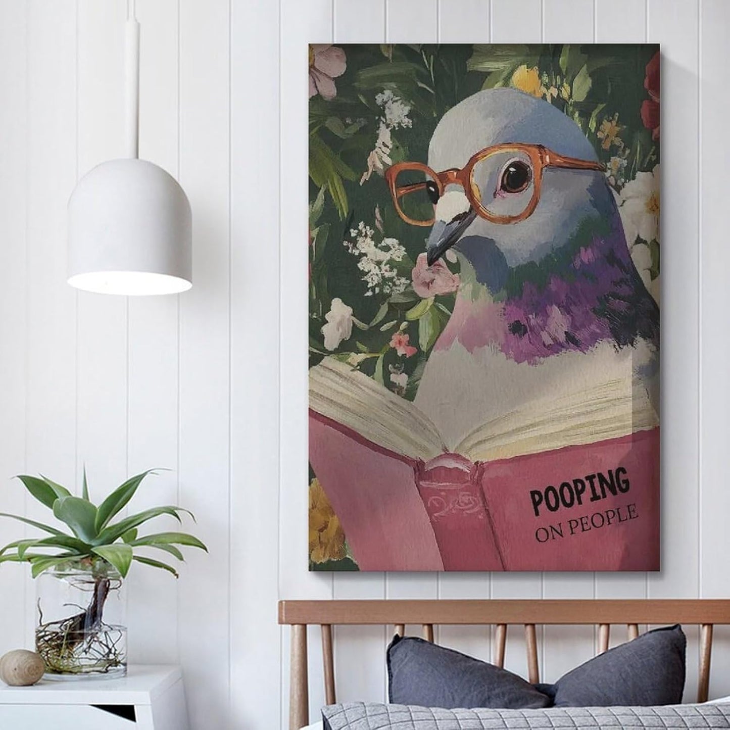 Humorous Pigeon Reading Bathroom Art Print Quirky Home Decor for Wall, Cheeky Animal Poster 12x18inch(30x45cm) Unframe-style-17