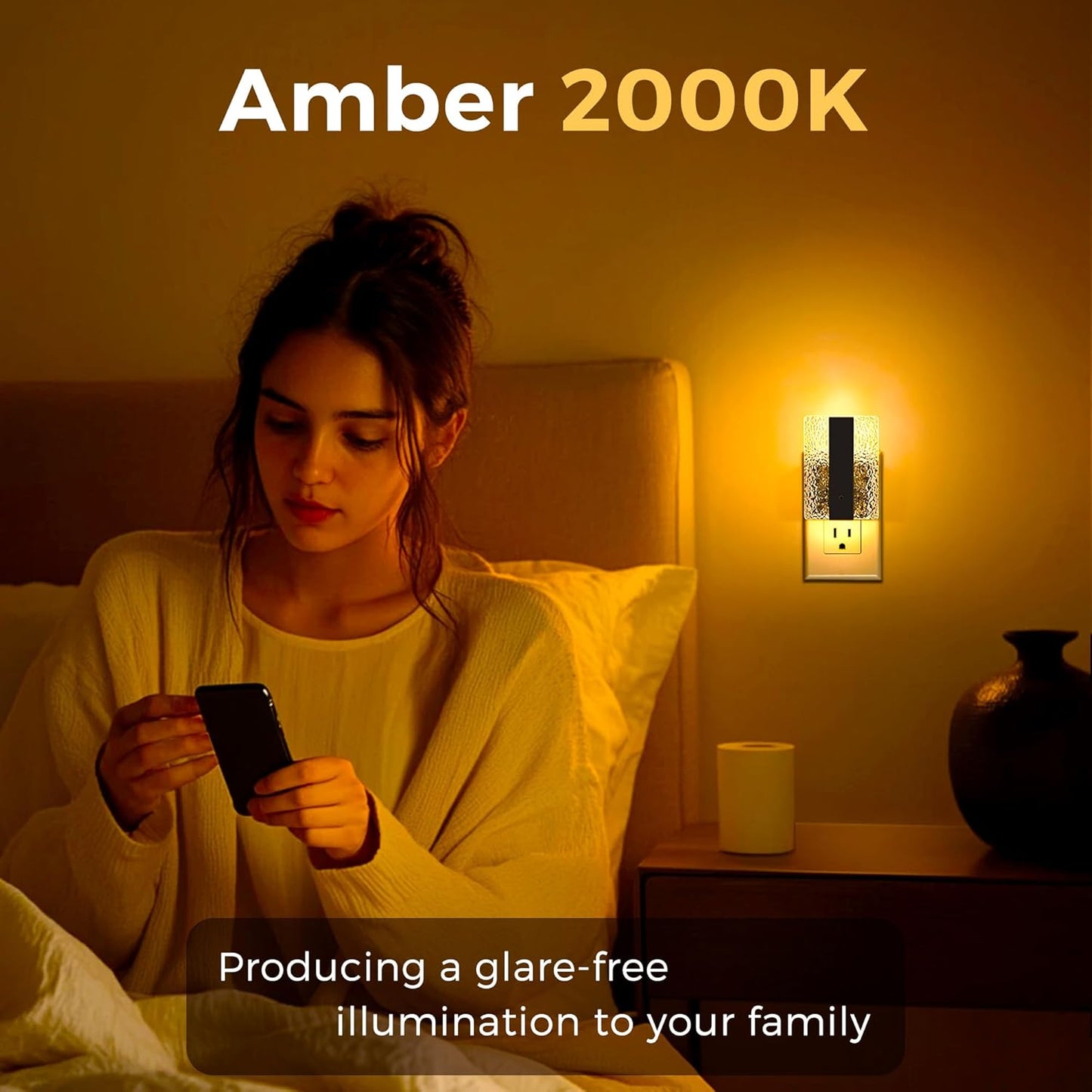 L LOHAS LED Night Lights Plug Into Wall, 2 Pack Night Light with Dusk-to-Dawn Sensor, Dimmable Decorative LED Nightlights, 0-100LM Amber Adjustable Brightness for Bathroom, Hallway, Bedroom,Stairway