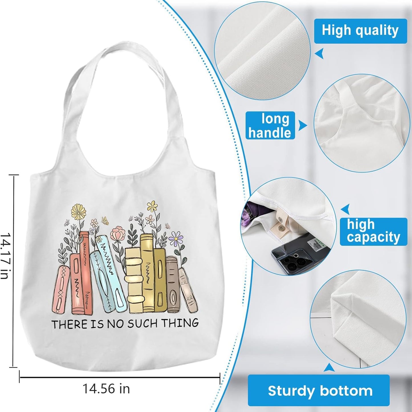 Women Canvas Tote Bag For Book Lovers Gifts for Readers Flower Cute Aesthetic Shopping Grocery Reusable Tote Bags
