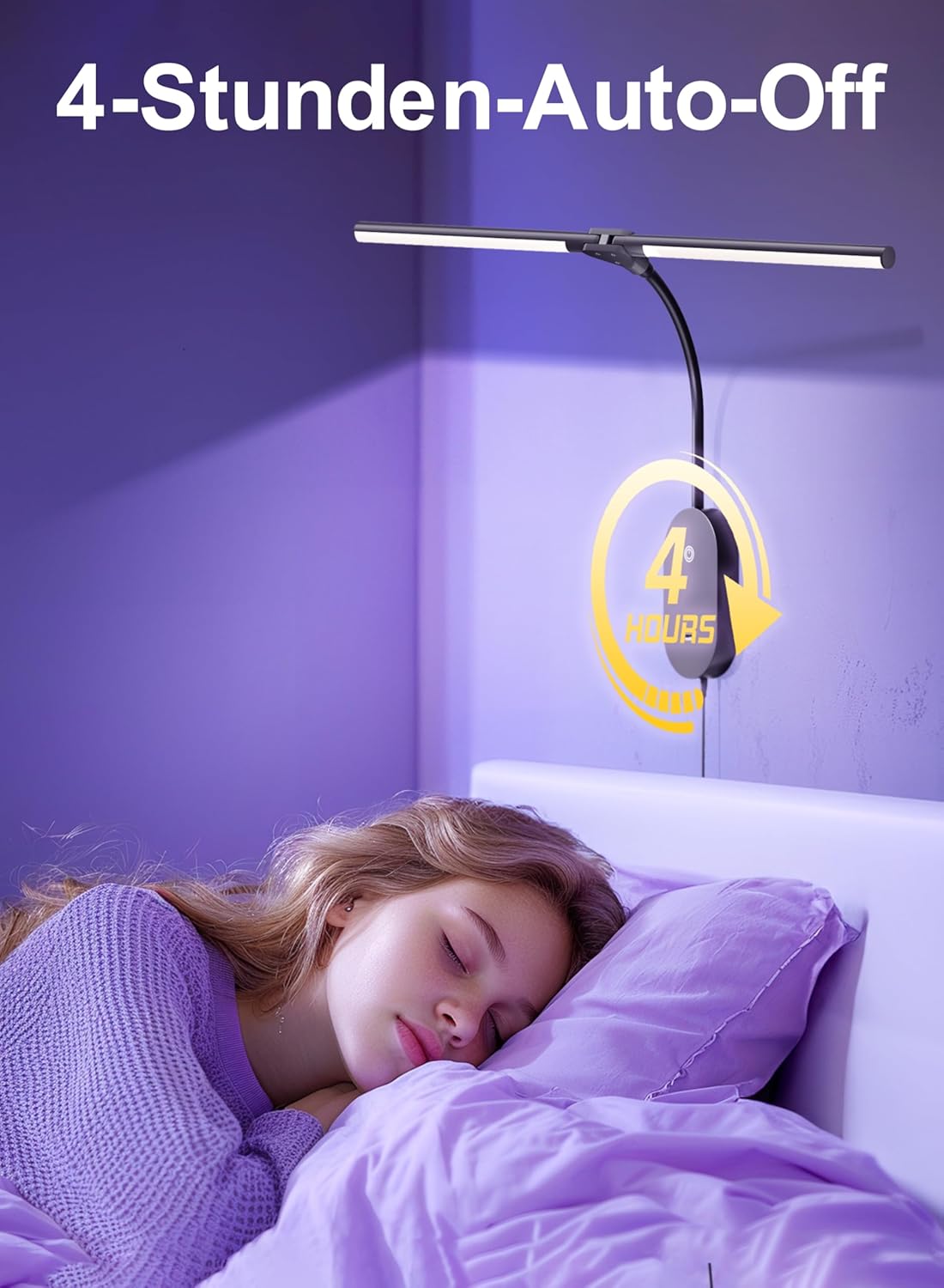 LED Wall Mounted Reading Light for Bed, 2 Heads Ultra Long Book Lights with USB Output, Wall Reading Lamps with Bright 5 Dimmable Touch Control,4 Hour Auto Off in 360°Gooseneck Headboard Bed Light