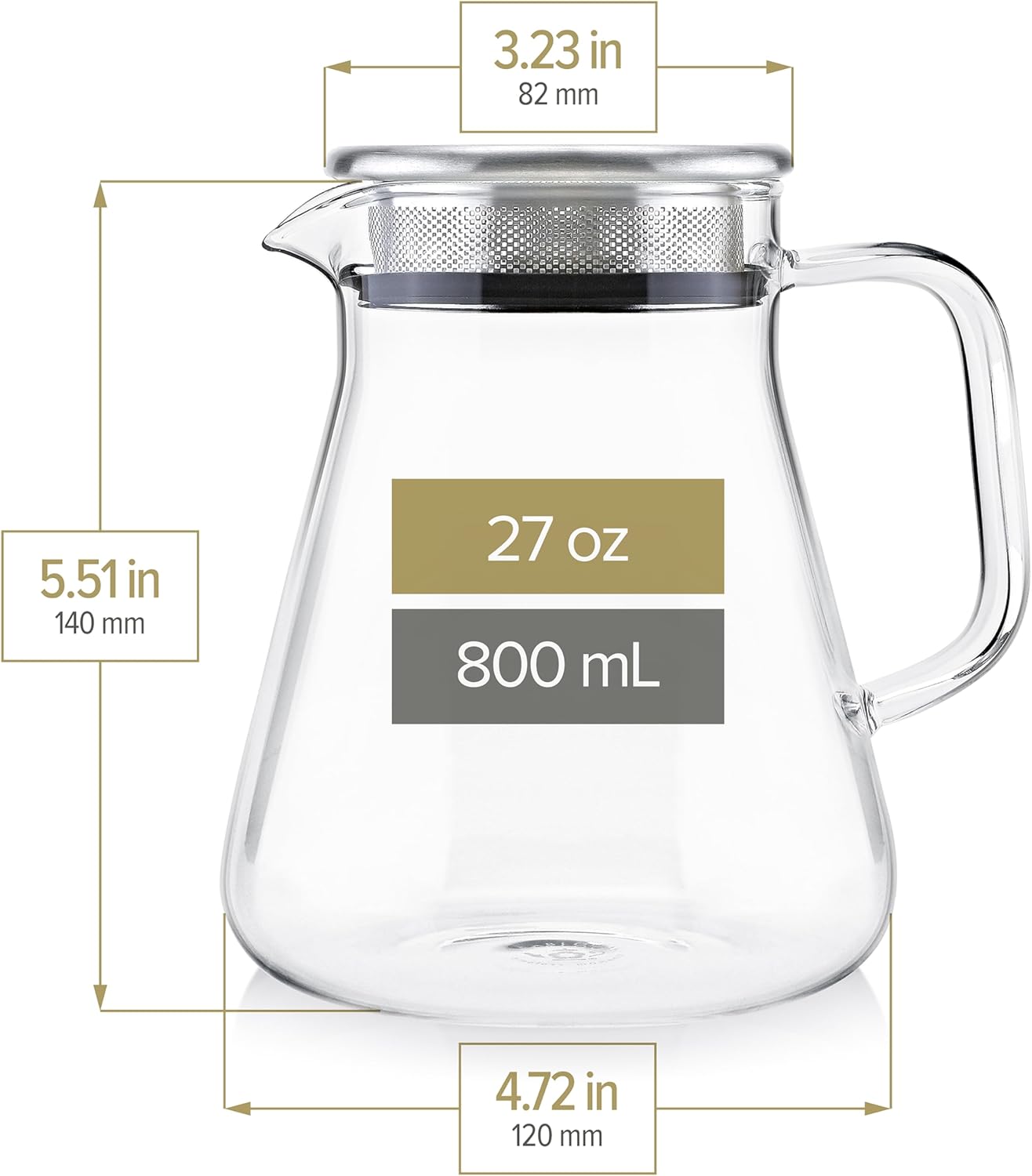 Teabloom One-Touch Tea Maker, 2-in-1 Teapot and Kettle with Stainless Steel Filter Lid for Loose Tea – Stain-Free Borosilicate Glass Teapot (27 Oz) – Tea Connoisseur's Choice