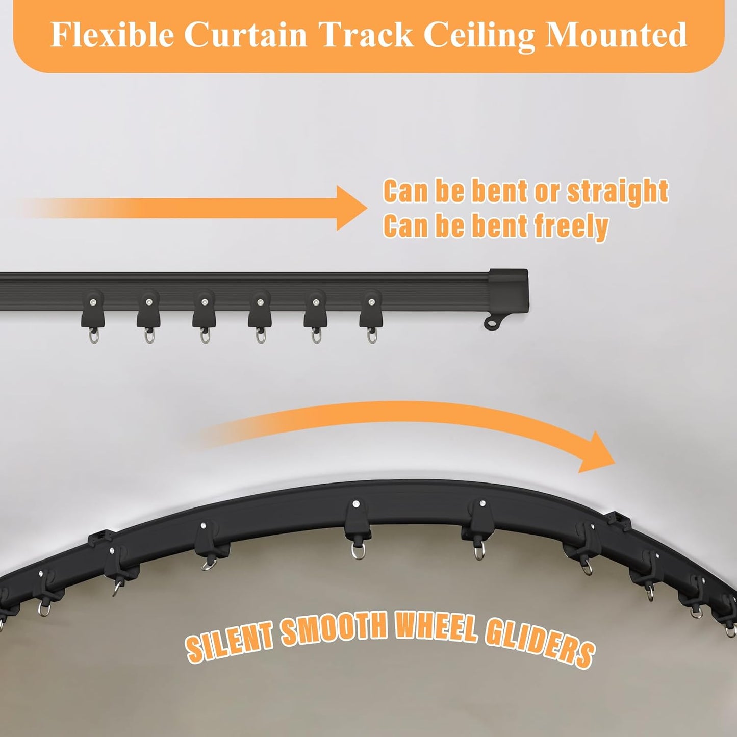 Room Divider Curtains with Flexible Ceiling Curtain Tracks Set,100% Blackout Floor to Ceiling Curtains Patio Sliding Door Curtains (Black Drape & Black Rail W 8.3 × H 8 FT)
