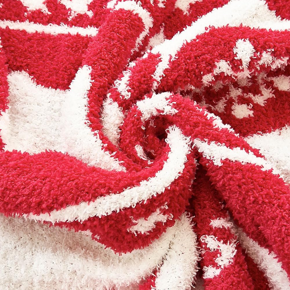 Ultra Soft Microfiber Star Snowflakes Christmas Tree Checkered Knitted Throw Blanket Warm Plush Fluffy Bed Blanket Xmas Decor Lightweight Camping Travel Blanket for Couch Sofa (Gift Red, 50"x60")
