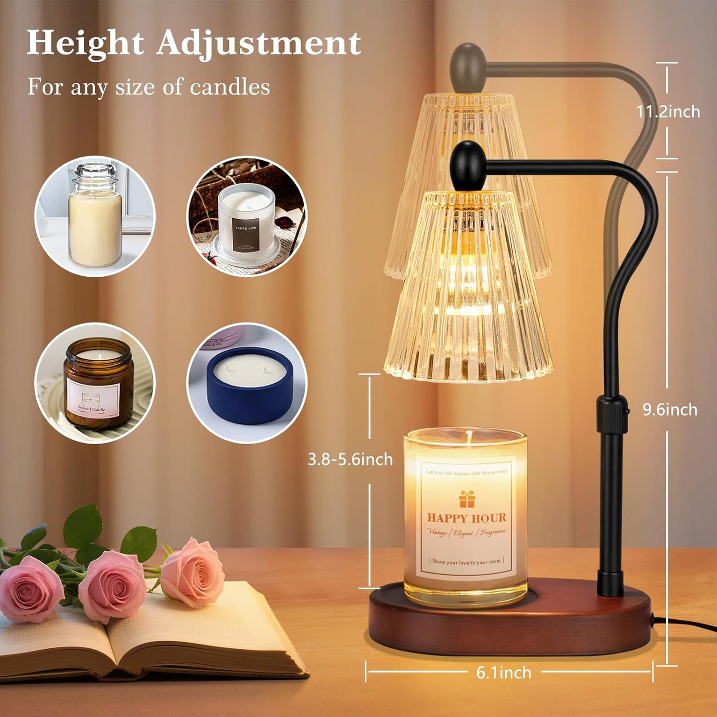 Candle Warmer Lamp, with Timer and Dimmer, Adjustable Height, Christmas Birthday Gifts for Women Mom, House Warming Gifts, Home Decor, Thanksgiving Decorations,Wax Warmer for Scented Jar Candles