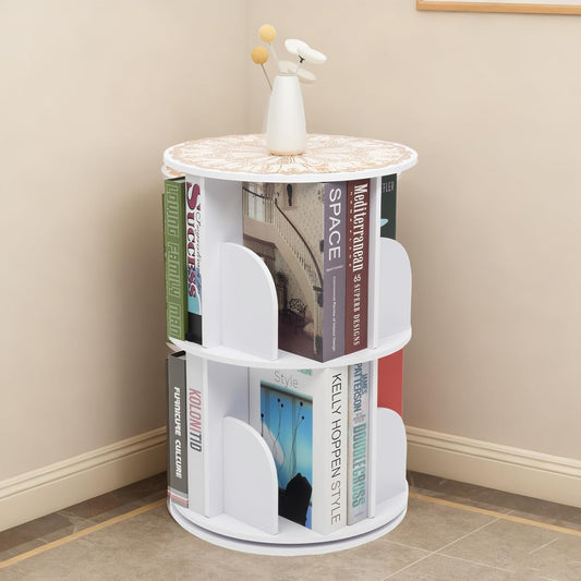 Desktop Double-Layer Rotating Bookshelf Tower – 360° Rotating Bookcase Storage Rack with 8 Shelves, Rotating Storage for Books,Making it Ideal for desks, nightstands, and Compact Corners.