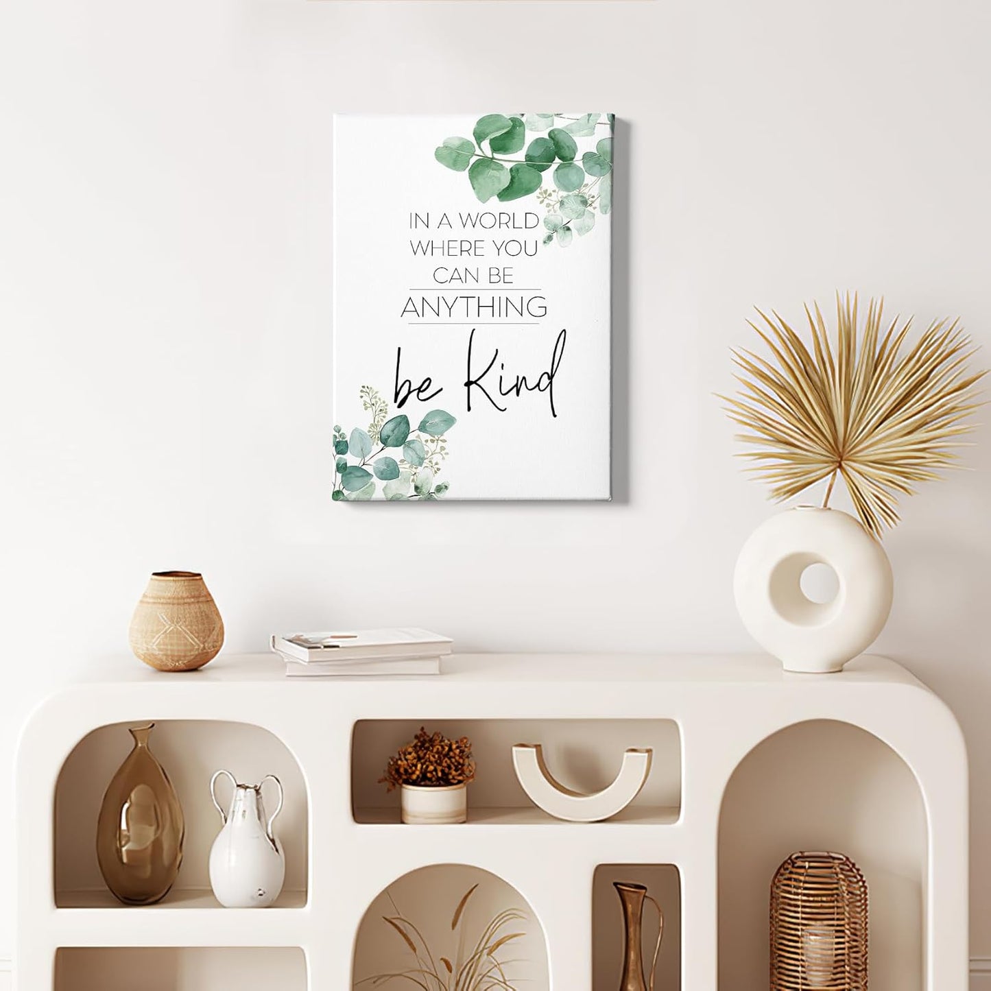 HIWX Be Kind Inspirational Wall Art Decor: Framed Canvas Wall Art, Motivational Eucalyptus Positive Decoration for Bathroom, Bedroom 11x14