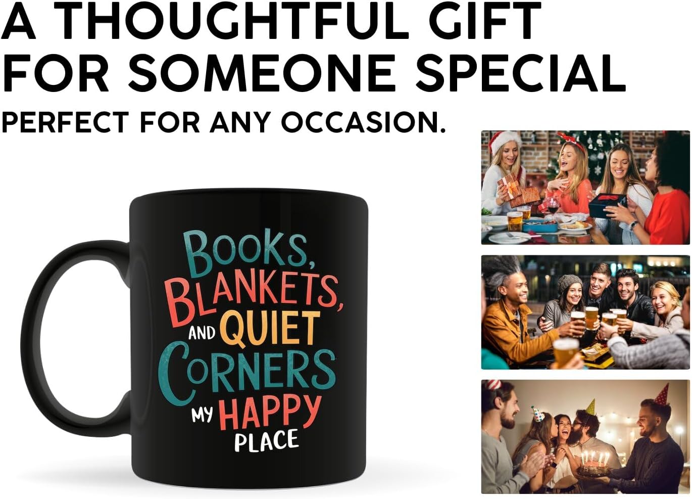 Book Lovers Coffee Mug 11oz Black -Blankets Corners - Gift for Book Club Bookworm Bookish Reading Nerdy Avid Readers Women