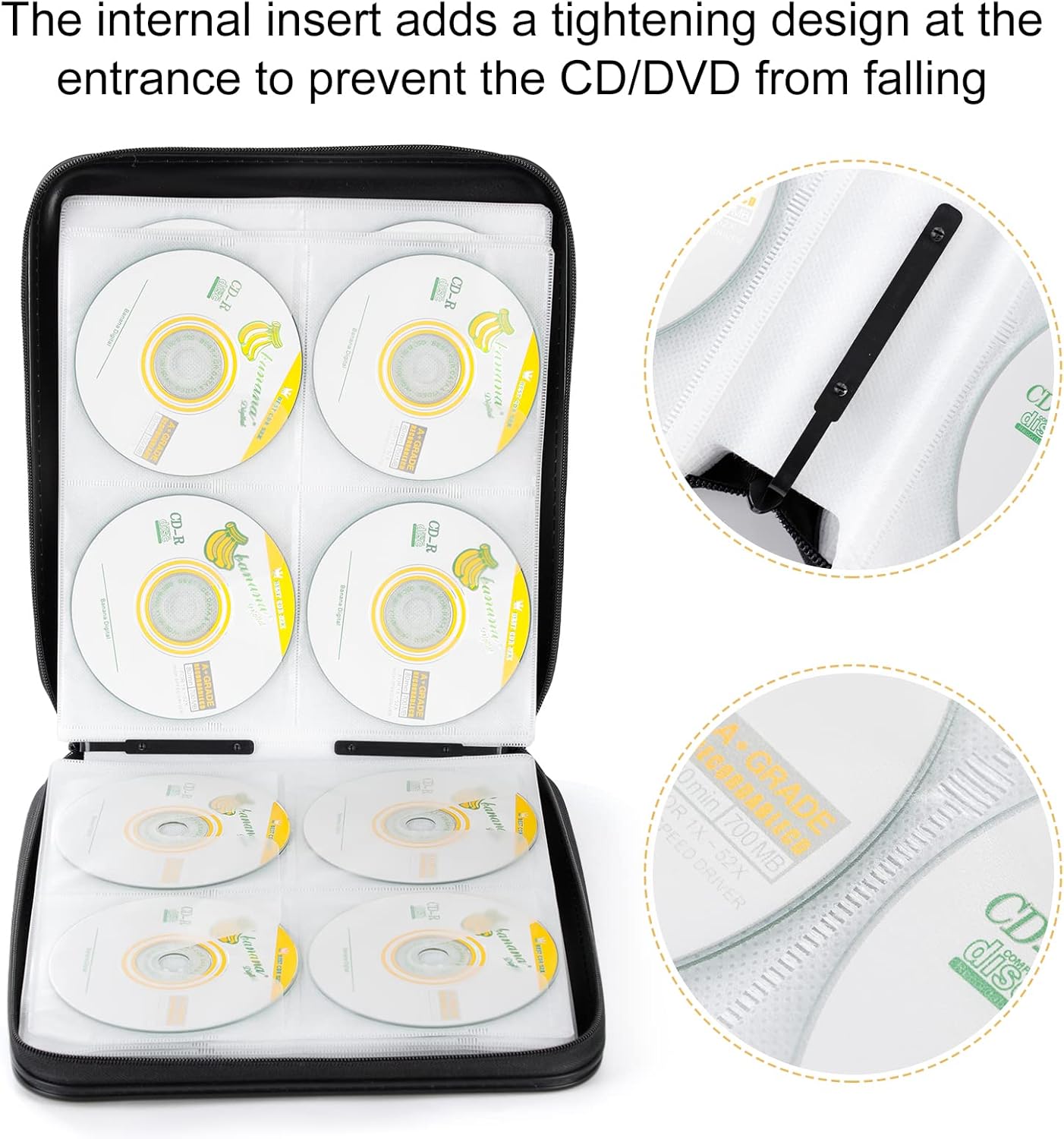 DVD Storage CD Case Holder: 160 Capacity CD Sleeves Black Disc Cases Binder for Car - CD Hard Organizer Box - Large DVD Wallet for Movie/Music/Game & Portable CD Book