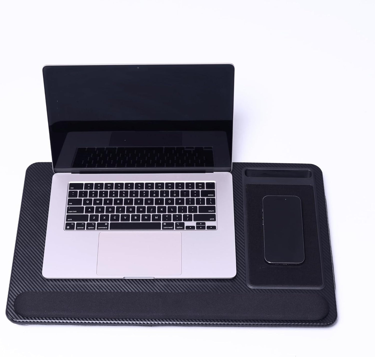 Lap Desks for Adults, Home Office Black Carbon Laptop Lap Desk Stand with Wrist Rest, Mouse Pad & Phone Holder, Cushioned Lap Tray Laptop Stand for Bed & Couch, Fits up to 15.6 Inch Laptops