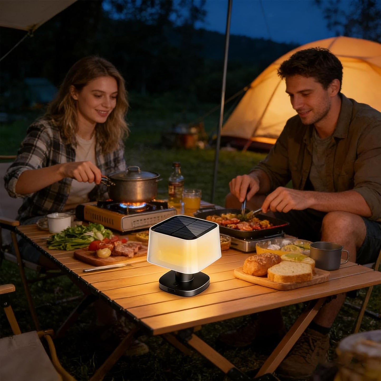Solar Table Lamp, LED Desk Light for Illuminating, 3 Brightness Levels Rechargeable Cordless Lantern with Height Adjustable Link, Telescopic Lighting Source for Outdoor Dining, and Night Reading