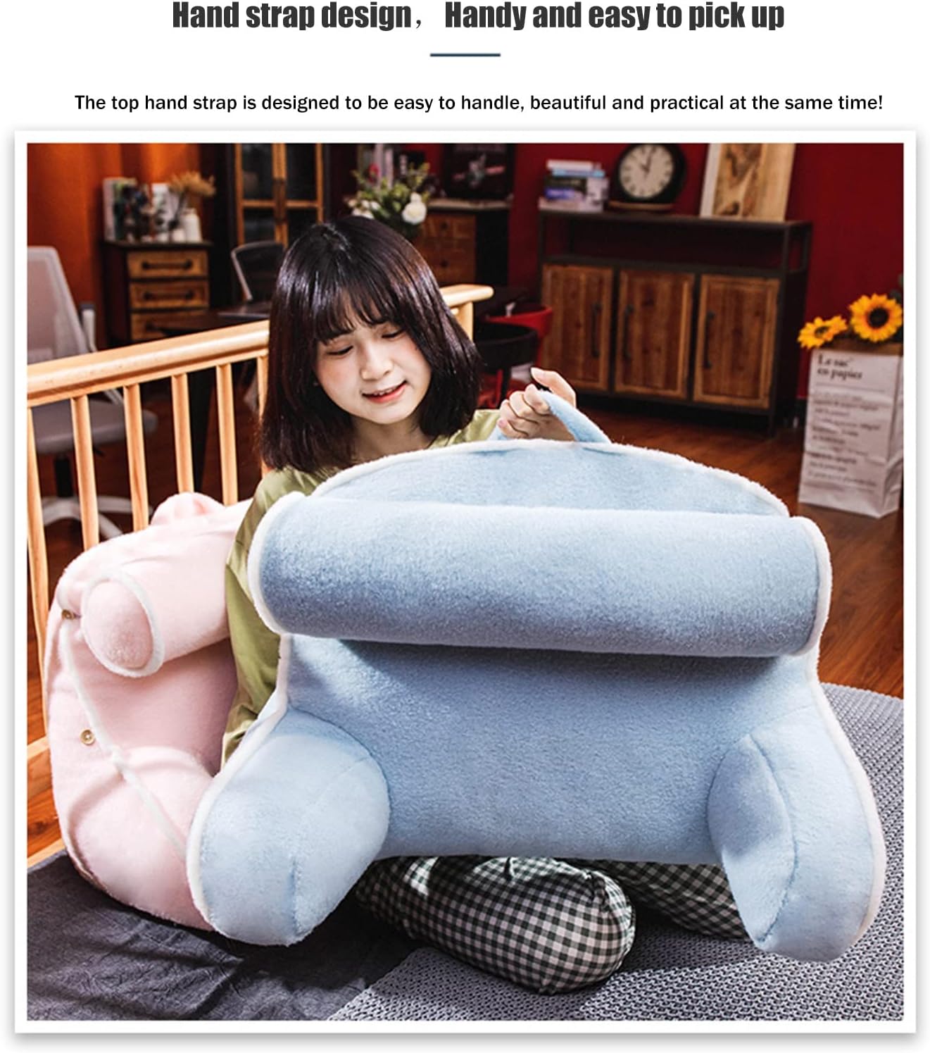 Reading Pillow Bed Rest Support Cushion with Arm, Adults Back Lumbar Upholstered Large Bolster with Neck Pillow,for Reading/Watching TV/Sitting Up in Bed/Couch,Removable wash