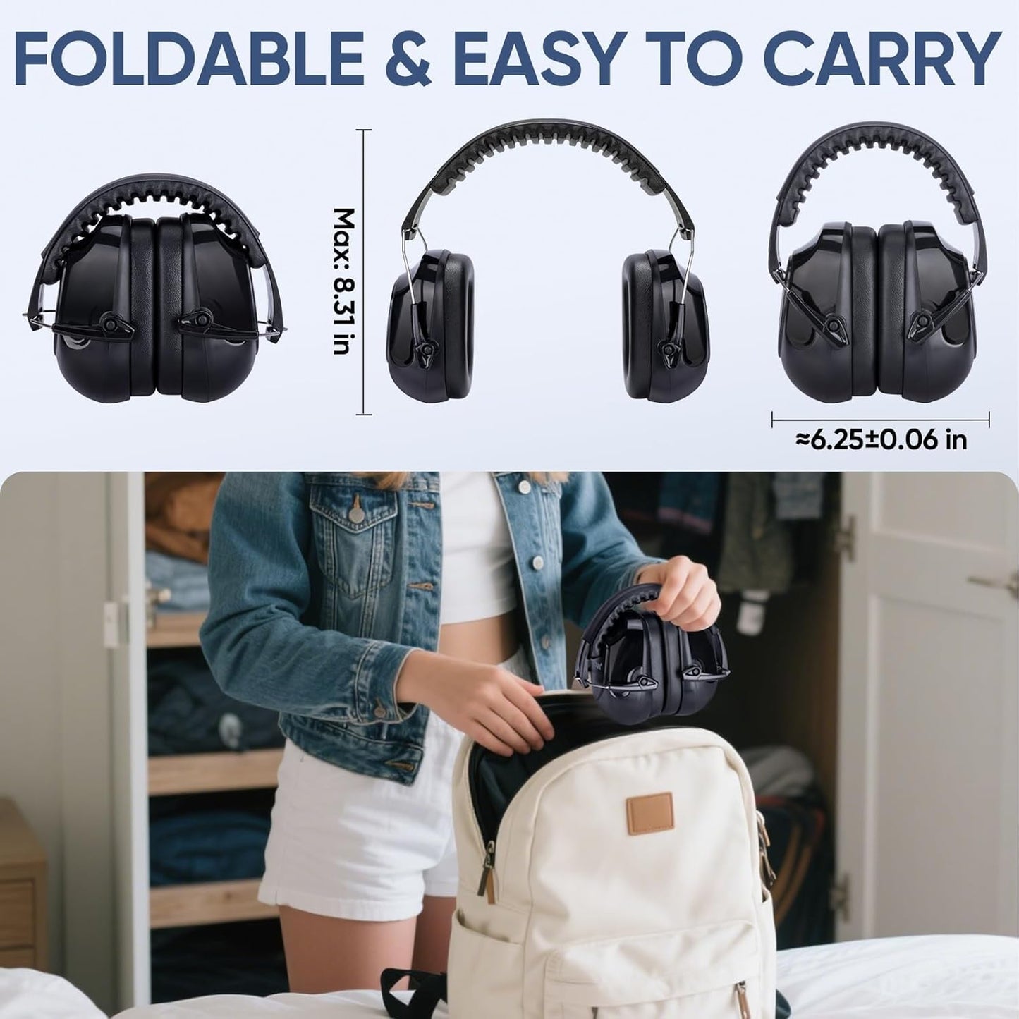 TICONN Noise Cancelling Ear Muffs for Adults, SNR 33dB Hearing Protection, Adjustable Safety Earmuffs for Construction