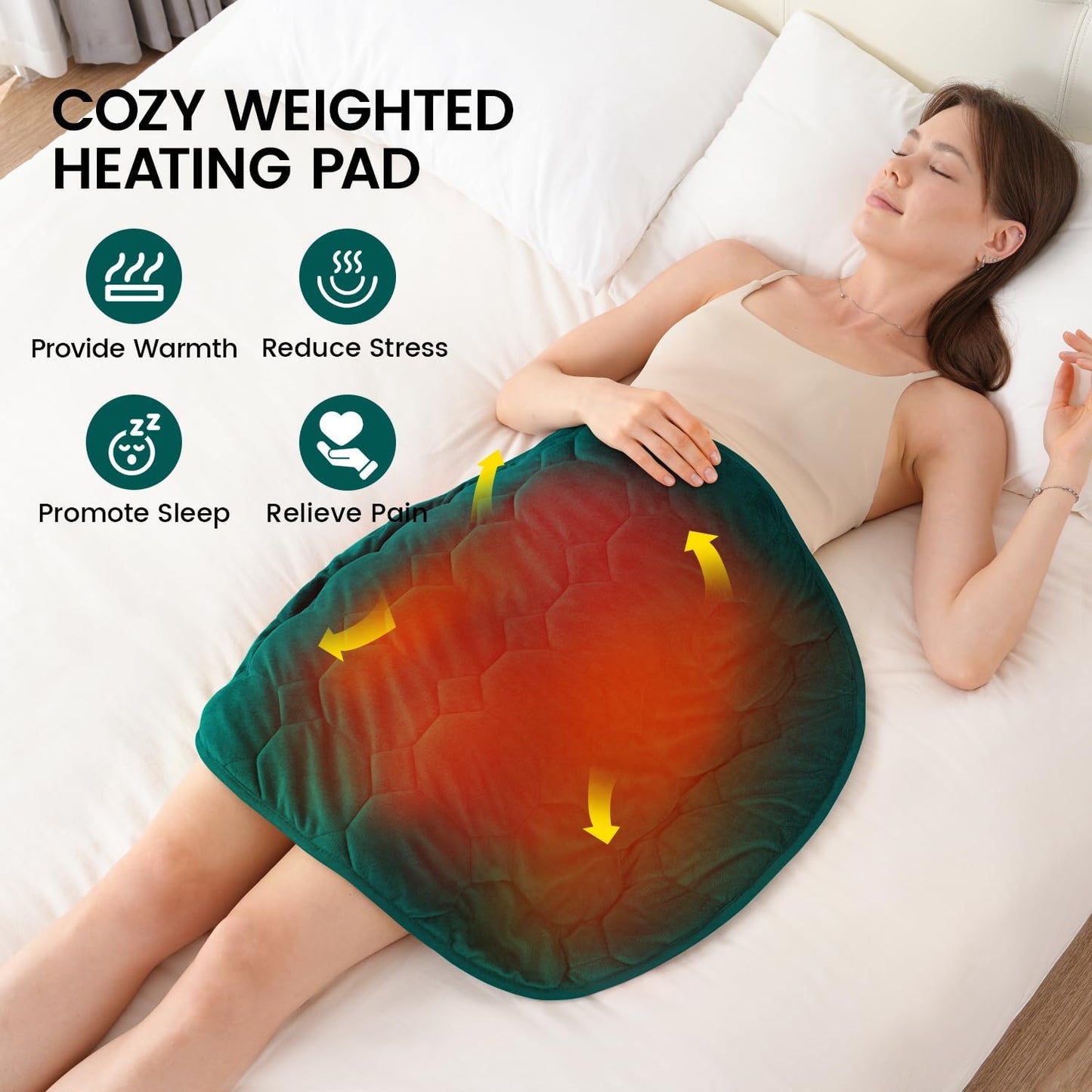 immtree Weighted Heating Pad for Period Cramps, 29" x 24" Extra Large Electric 5 lbs Heated Pads, Back Shoulder Knee Abdomen Pain Relief, Soft Warm Heavy Lap Blanket, Dark Green