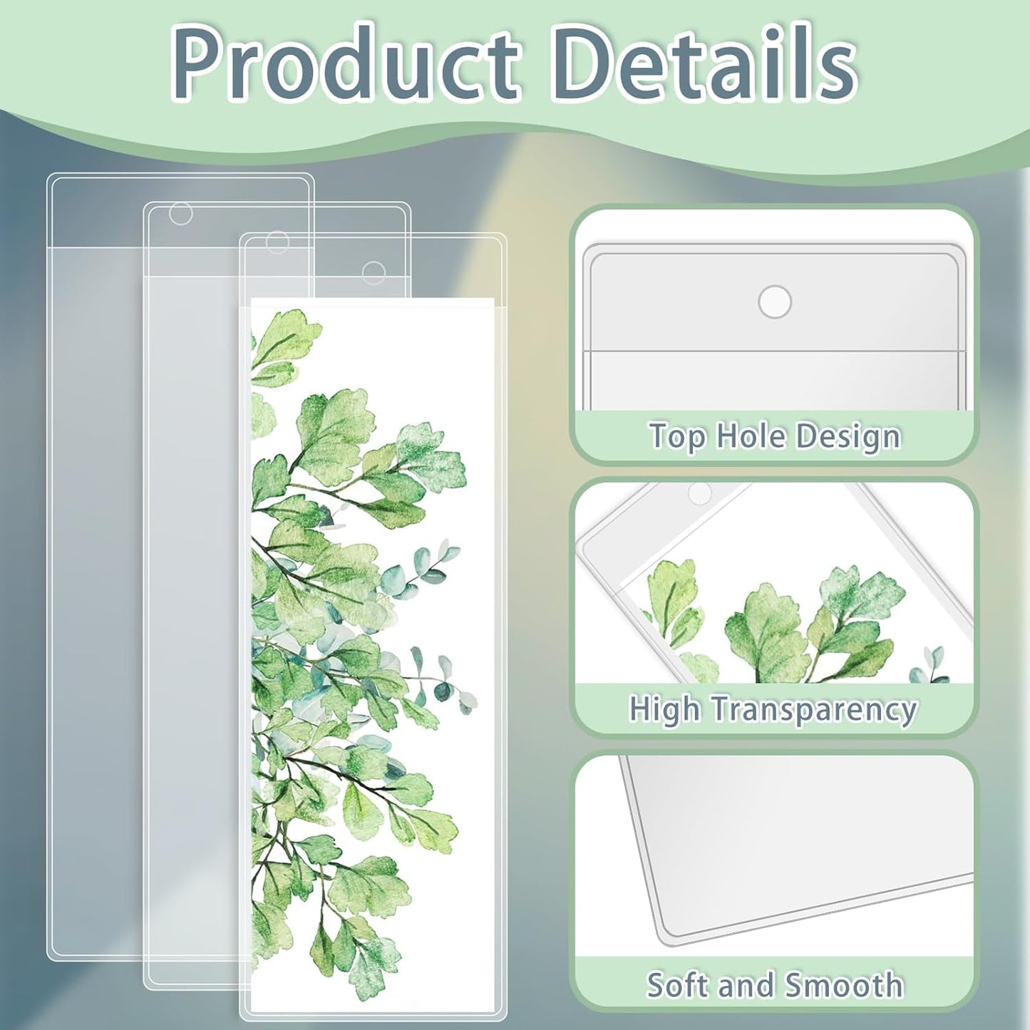 100 Pack Bookmark Sleeves Clear, Plastic Holders for 5.5 x 2 Inches Bookmark Bulk, Blank Cover for Photo Booth, Reading and Office Use