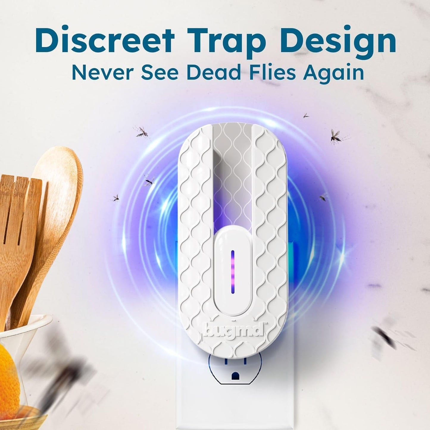 BugMD No Buzz Zone - Flying Insect Trap Catcher Indoor Fly Safer Home Fruit Traps for Gnat Moth Mosquito Bug Light Plug in Killer Refillable Uv Zapper Flea Inside and Indoors 3 Device + 9 Refill