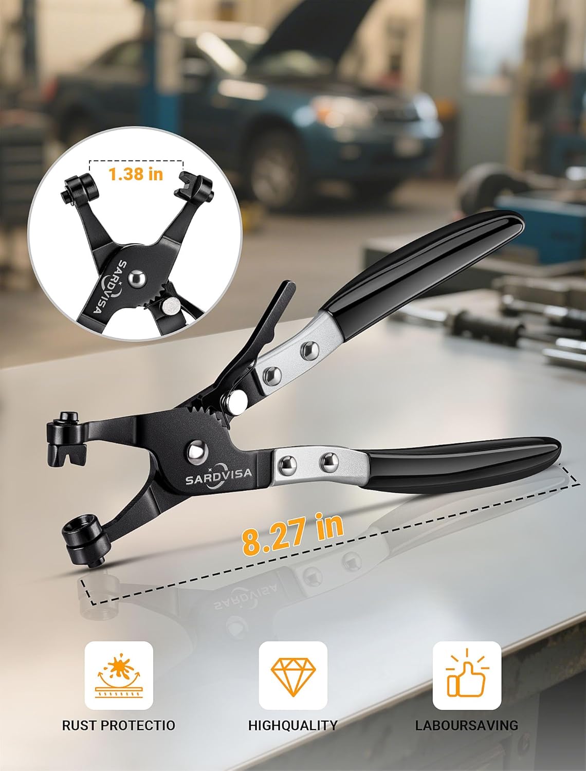Hose Clamp Pliers, Heavy Duty Hose Clamp Tool with Locking Gear ＆ Black Non-Slip Handle, Professional Automotive Repair Tool for the Removal & Installation of Ring-Type and Spring Band Clamps