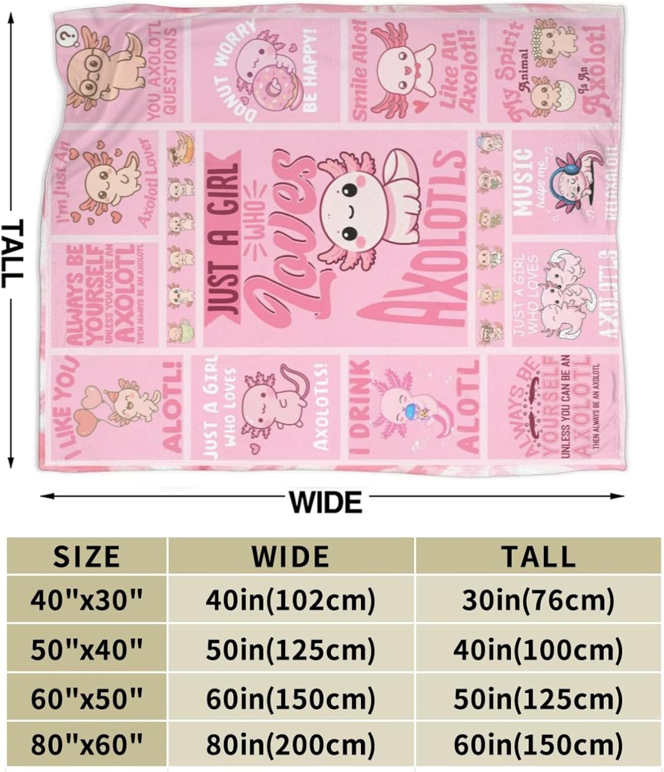 Axolotl Blanket Super Soft Warm Cozy Axolotl Flannel Throws Cute Patchwork Blankets Sofa Couch Room Decor Bedding Gifts 50"x40"