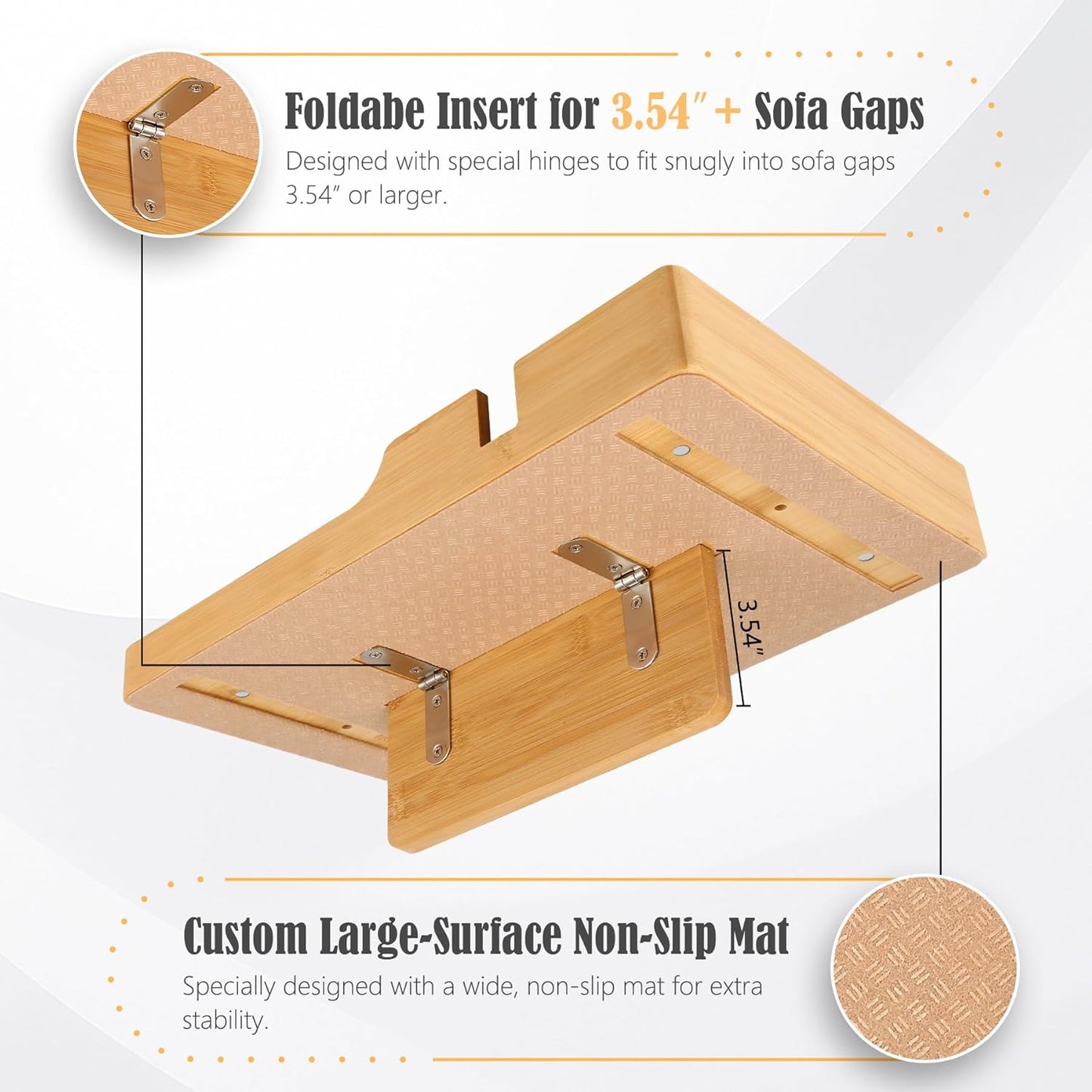Nnewvante Couch Tray, 2-in-1 Insert & Flat Sofa Organizer Bamboo with 2 Cup Holders,Fits Seat Gaps or Ottomans,for Snacks, Drinks, Remotes,15.35x9.84-inch