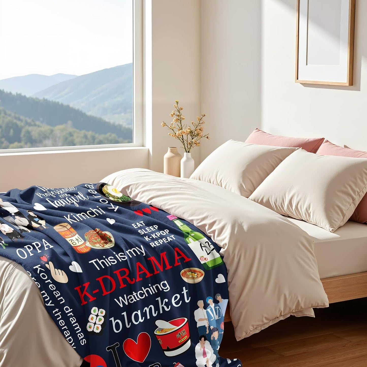Korean Drama Blanket - Soft & Cozy Throw for Korean Drama Fans, Perfect for Binge-Watching, Kpop Lovers, Kimchi, Oppa, Korean Food, for Fangirls & Fanboys 50x40 inches