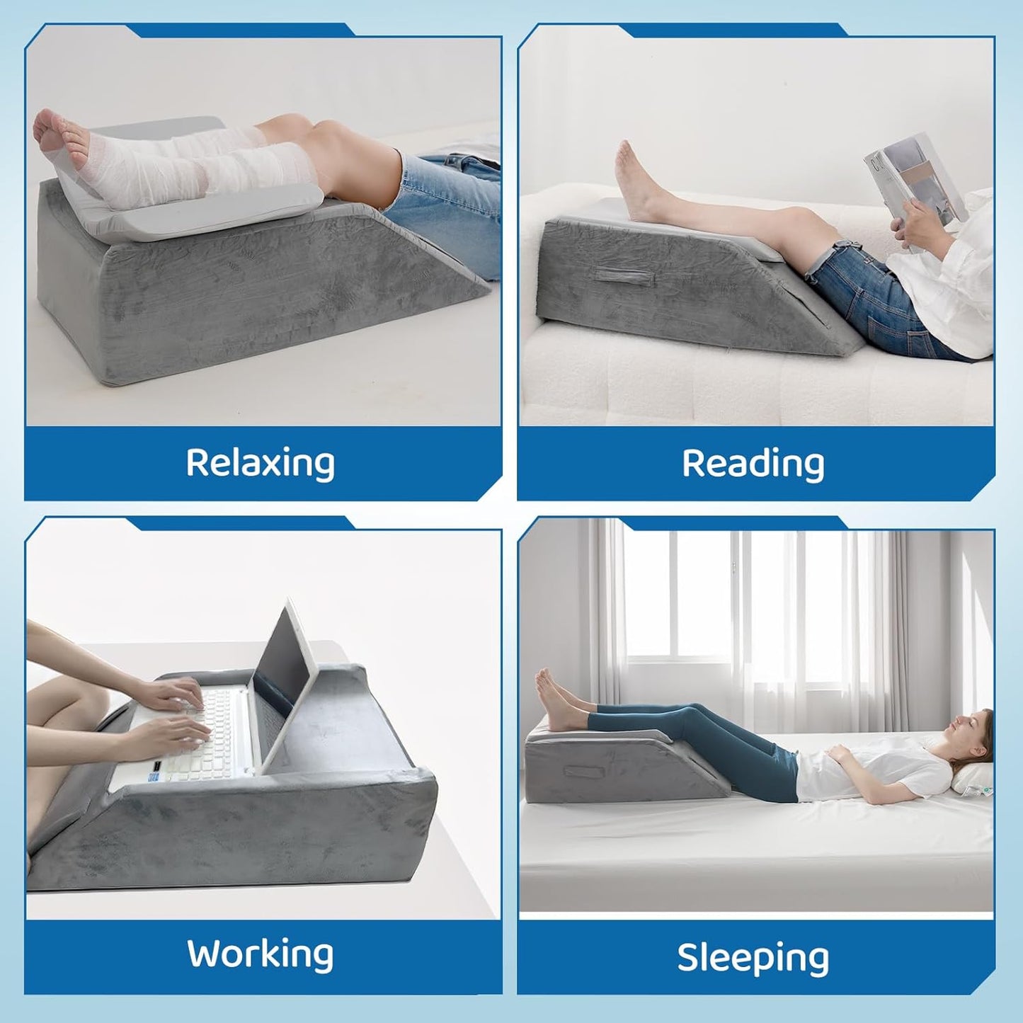 LOFE Leg Elevation Pillows for After Surgery - Adjustable Knee Replacement Pillow 6 Heights, Cooling Leg Wedges for Elevation for Swelling, Double Leg Pillow for Knee Surgery Recovery