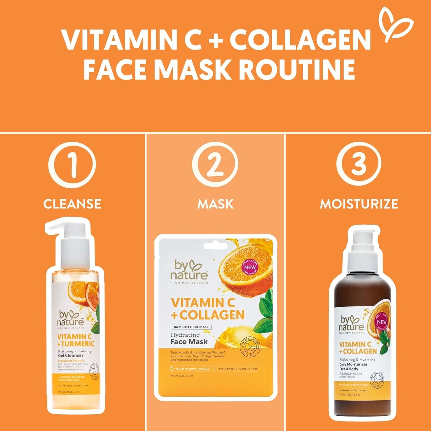 By Nature Vitamin C + Collagen Sheet Face Mask with Vitamin E – Firming, Anti-Aging Facial Treatment for Radiance, Elasticity & Hydration – Skincare for Pre-Event Glow & All Skin Types – Pack of 4