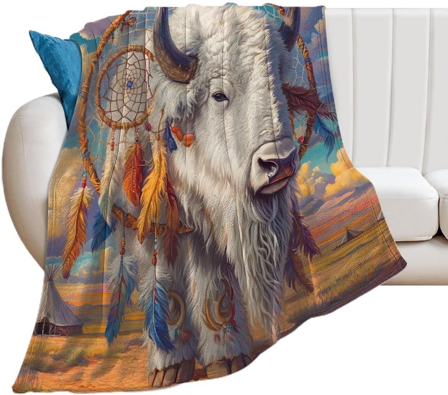 White Bison Dreamcatchers Fleece Bed Blankets Soft Throw Blanket Lightweight Plush Home Decor Gifts 60"*80"（150 * 200cm）