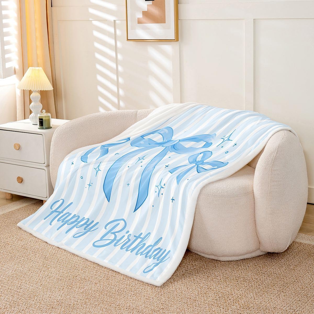 Feelyou Cute Bow Sherpa Throw Blanket for Couch Kawaii Bowknot Super Soft Cozy Fleece Princess Bowknot Blanket for Winter, Plush Throw Blue Bow Baby 30"x40" All Season